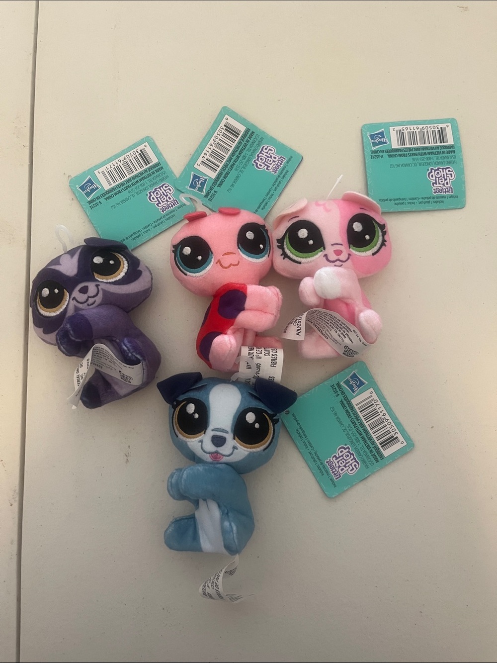Littlest Pet Shop Pink, Blue, Purple Mini Plush Keychain Set